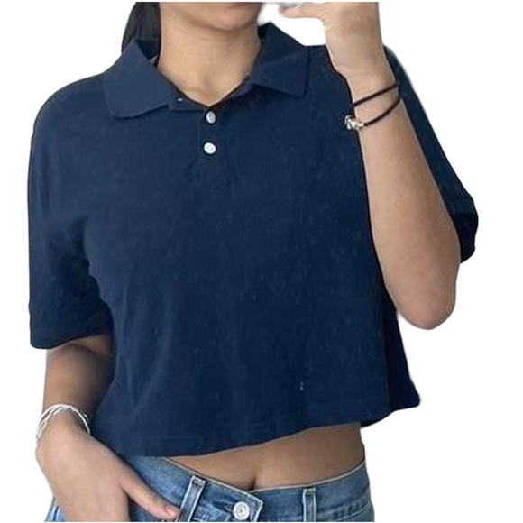 Wild Fable Women's Polo Style Cropped Top, 3-Button Shirt, Navy Blue, XX-Large - Picture 1 of 9